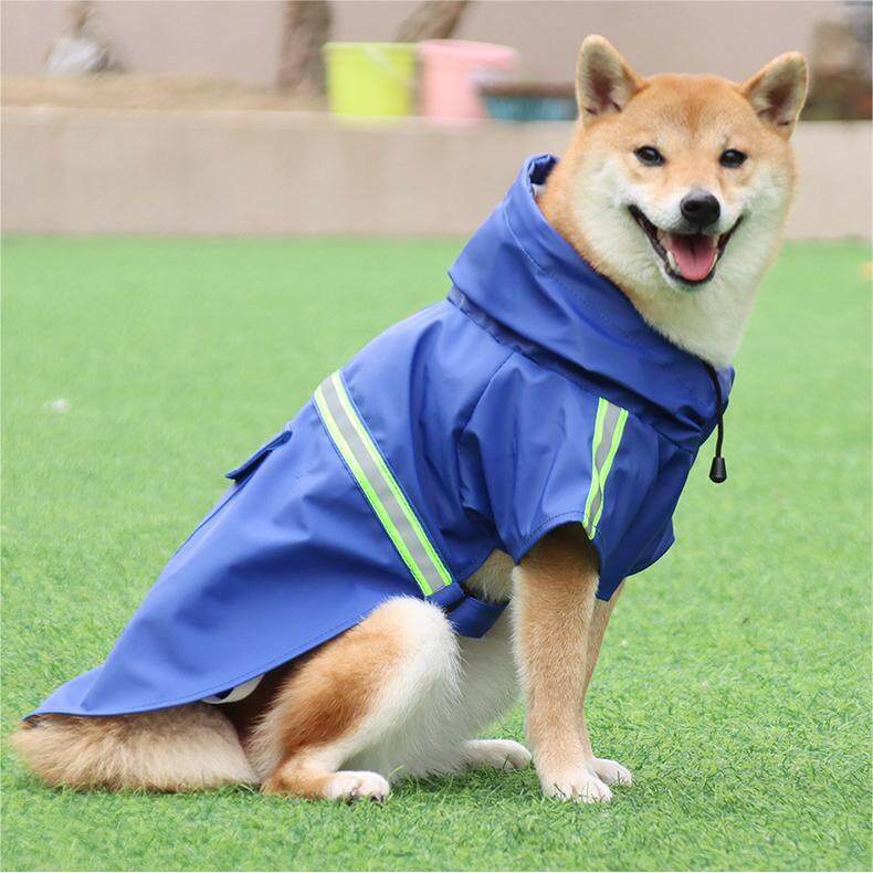 เสื้อกันฝนมีฮู้ดสำหรับสุนัขขนาดกลางและใหญ่ เสื้อปอนโชสะท้อนแสงเพื่อความปลอดภัยในเวลากลางคืน กันลมและกันฝน วัสดุหนังพียู