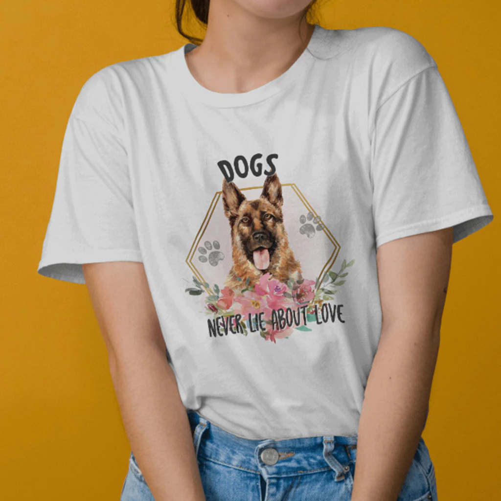 เสื้อยืด FLOGA4 German Shepherd ลายหมา ดอกไม้ - รูปที่ 1