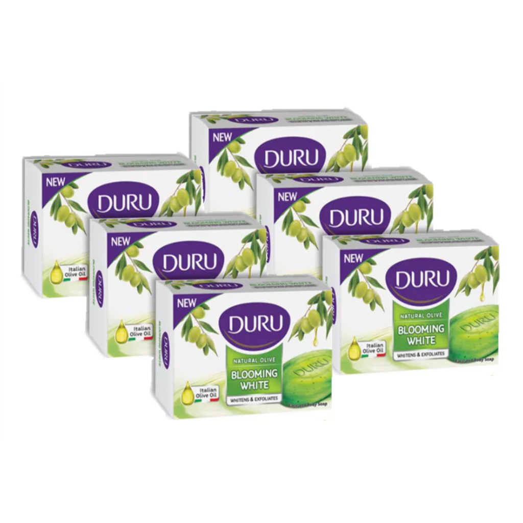 Duru Natural Olive Whitening Bar Soap ดูรู เนเชอรัล โอลีฟ ไวท์เทนนิ่ง สบู่ก้อน 140กรัม x 6ก้อน