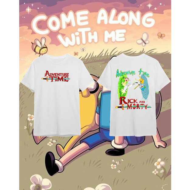 Rick and Morty X Adventure Time เสื้อยืดผ้าฝ้ายพรีเมี่ยม เสื้อยืด ลาย