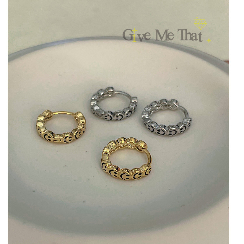 ต่างหูเงินแท้!!925 แบบห่วง วัสดุชุบทองคำ18K งานพรีเมี่ยม สไตล์มินิมอล รุ่น Smiley silver Givemethat