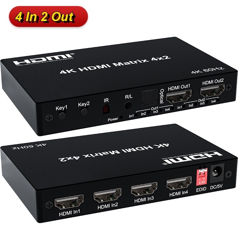 HDMI 4X1 Quad Multi-VieWer With Seamless Switcher 4x2 Matrix HDMI Video Switch Splitter Amplifier 1.4a Full HD w/ Remote