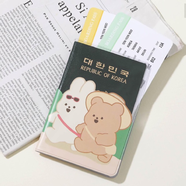 *พร้อมส่ง* Passport case ปกพาสปอร์ต ซองใส่หนังสือเดินทาง ลายการ์ตูน เกาหลี น่ารัก มีช่องใส่บัตร Passport cover