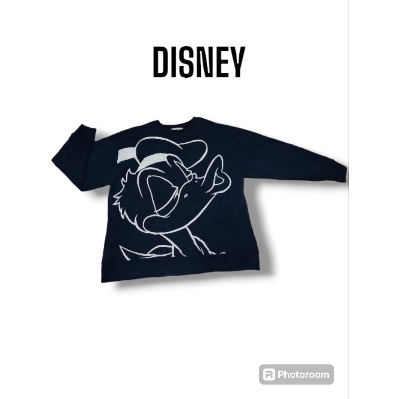 เสื้อสเวตเตอร์ Disney มือสอง สีกรมลายโดนัลดั๊ก สภาพดี(ผ้านิ่ม)🌟อก50🌟S016⚡