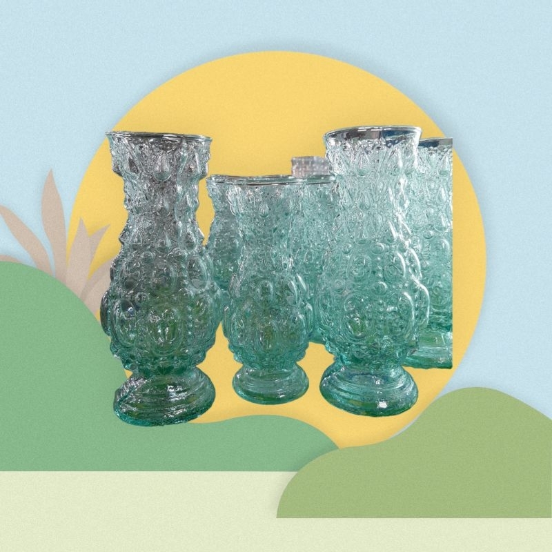 RTNS SHOP :แจกันแก้วสีเขียวอ่อน ลวดลายสวยงาม แจกันแก้วเป่า มี 3 ขนาด (ขายเป็นคู่) ราคาต่อ 2 ใบ พร้อมส่ง