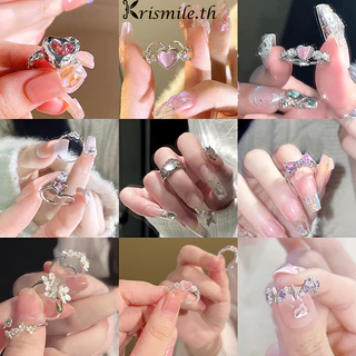 COD-ในไทย💖แหวนฝังหินมูนไลท์น่ารักหินผู้หญิงสีชมพูเครื่องประดับแฟชั่นเกาหลีเหมาะกับของขวัญคุณภาพสูง-Krismile.th