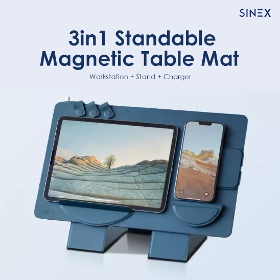 SINEX 3in1 Standable Magnetic Table Mat แผ่นบอร์ดเเม่เหล็ก สำหรับวางแท็บเล็ต ปรับได้ ชาร์จไฟได้