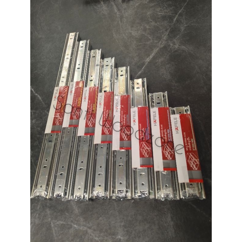 HAFELE เฮเฟเล่ รางลิ้นชักลูกปืน 2 ตอนรับข้าง แบบธรรมดา 494.04.220-228