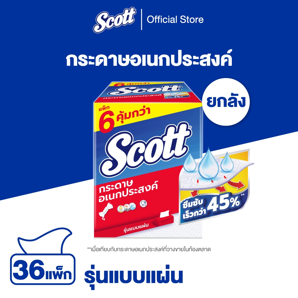 ยกลัง สก๊อตต์ กระดาษอเนกประสงค์ แบบแผ่น 84แผ่น x 6 แพ็ค Scott Paper Towel Interfold 84 Sheets x 6 Packs