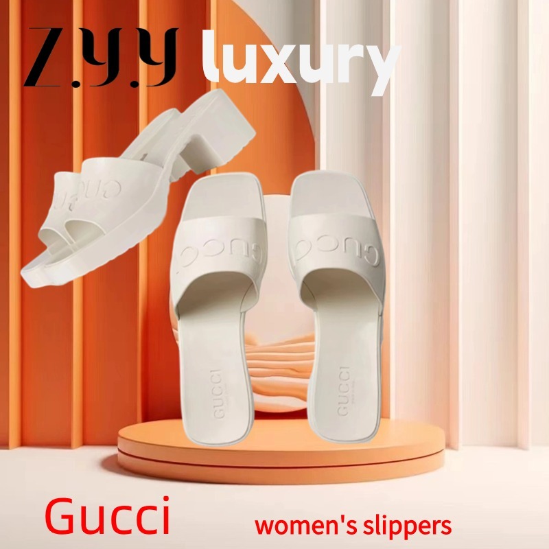 New Hot  ราคาพิเศษ Ready Stock🍒 กุชชี่ .ของแท้ 100% GUCCI Women's rubber slide sandal🍒/รองเท้าแตะ/ส้