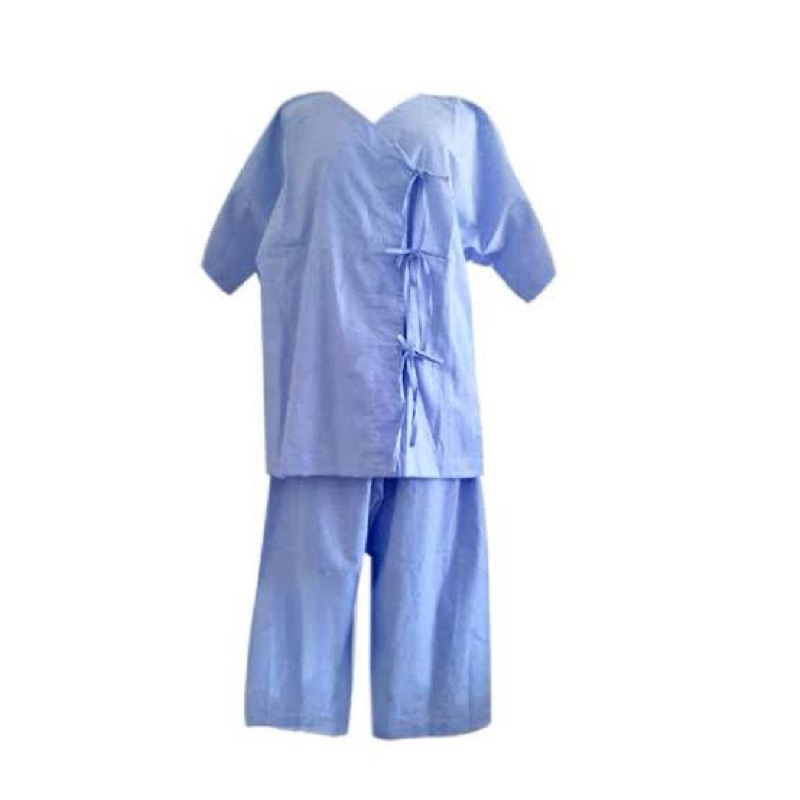 เสื้ออย่างเดียวนะคะ เสื้อคนไข้สีฟ้ารพ. ไม่เอากางเกง ผูกข้าง นะคะ ผ้าคอตตอน180เส้น