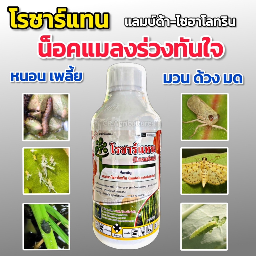แลมป์ดา ไซฮาโลทริน โรซาร์แทน (น็อคแมลงร่วงทันใจ) กำจัดแมลง หนอน เพลี้ย แมลงปีกแข็ง ด้วง มด ขนาด 1 ลิตร