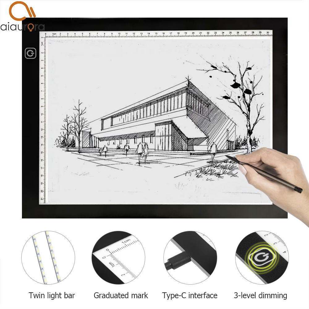 คัดลอกบอร์ด A4 พร้อมมาตราส่วน กระดานวาดภาพ led ใช้ไฟจาก usb หรี่แสงได้ 3 ระดับ คัดลอก กระดาน วาดภาพ