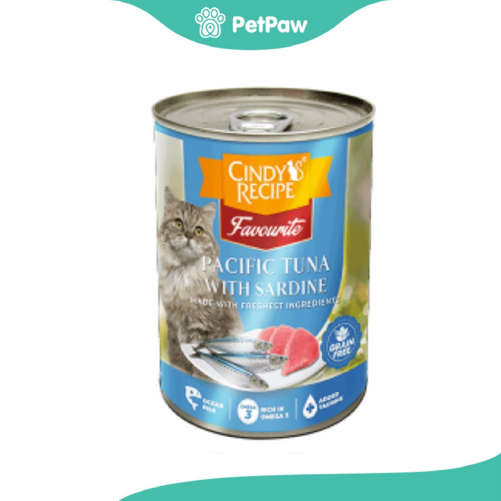 Cindy Recipe อาหารเปียกแมวกระป่อง สูตรปลาทูน่ากับซาดีน 400g(1pcs)