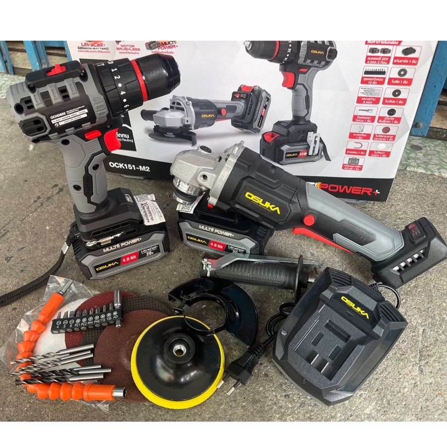 [รวมดาวคู่หู] OSUKA สว่านไร้สาย+เครื่องเจียรไร้สาย ประกัน6เดือน รุ่นOCK151-M2 /สามารถเลือกคู่บล็อกแบ