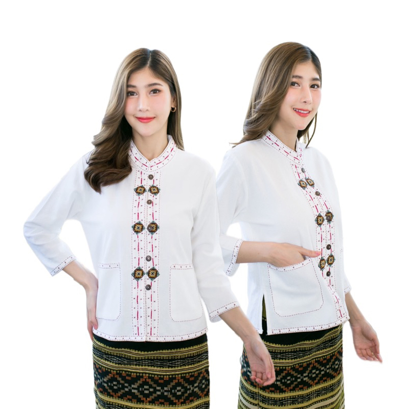 เสื้อพื้นเมืองผู้หญิงคอจีนแต่งแผ่นปะ