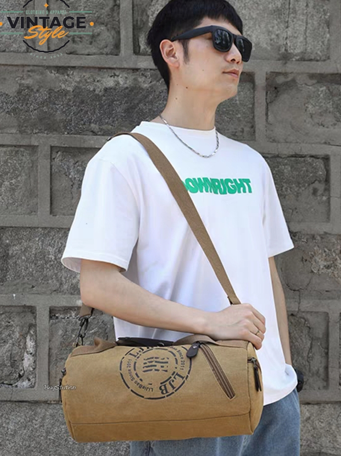 กระเป๋าสะพายผ้าแคนวาสทรงหมอนกลมเซอร์ๆแนวๆ สุดเทห์