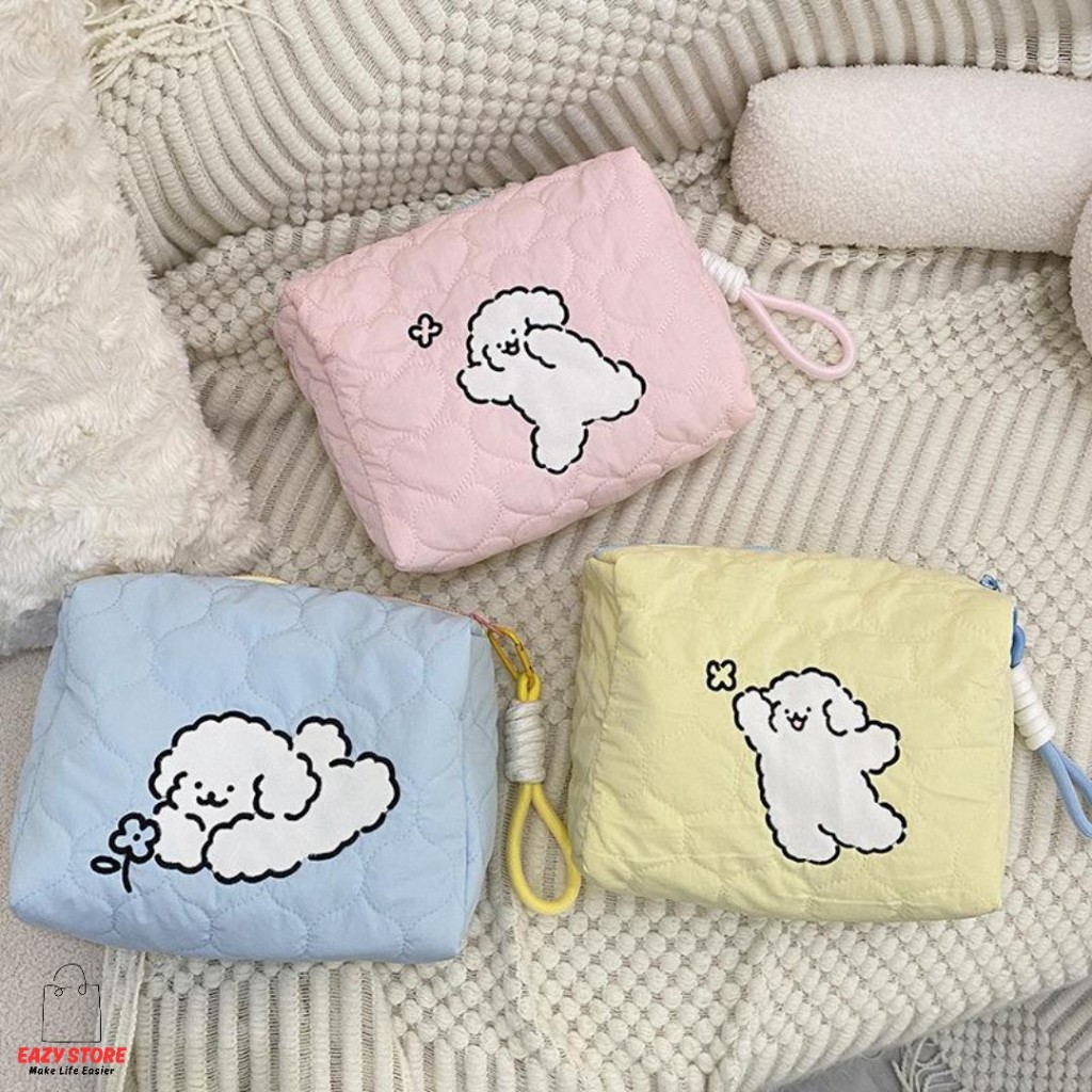 EAZY กระเป๋าเครื่องสำอาง Playful Poodle กระเป๋าอเนกประสงค์ ผ้าฝ้ายนิ่ม สีพาสเทล น่ารัก สดใส รุ่นปี2024