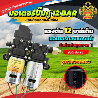 ปั้มพ่นยา แถมฟรีหัวทองเหลือง ปั้มคู่ ปั้มคู่ 14บาร์ มอเตอร์ปั้ม 12V ปรับได้14บาร์ พ่นหมอก พ่นแรงไกล