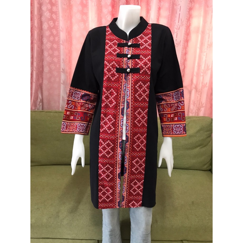 เสื้อคลุมยาว ผ้าฝ้ายผ้าพื้นเมืองพิมพ์ลาย