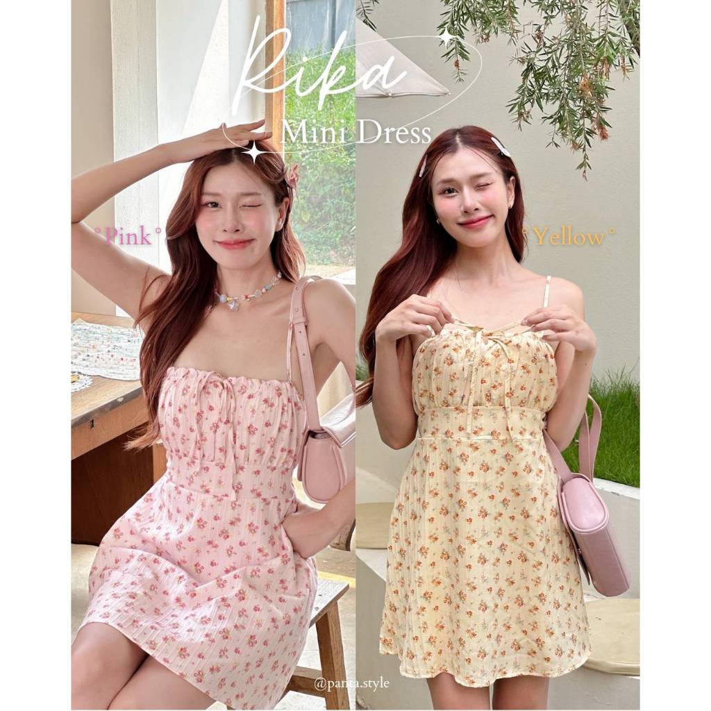 PANTA💗Rika Mini Dress💗 เดรสสั้นสายเดี่ยวลายช่อดอกไม้ ดีเทลผ้าทอลายนูนเพิ่มความน่ารัก