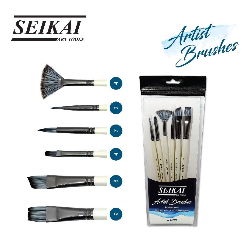 Seikai Artist Water Colour Brush Set 3/Set 6 SE-WMP6, WCF6, WCR6, WCM6 I ชุดพู่กันขนแปรงสังเคราะห์สำหรับสีน้ำชุด 6 ด้าม