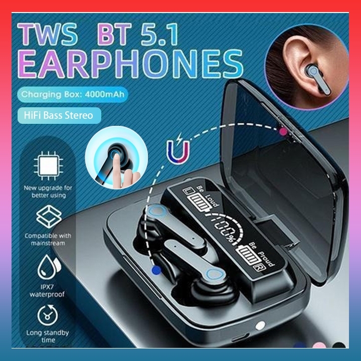 M19 หูฟังบลูทูธ  TWS หูฟังบลูทูธไร้สาย หูฟังเกมมิ่ง มีจอ LED แสดงแบต เสียงใสเบสดี IPX7 หูฟังอินเอียร์ Wireless Earphone