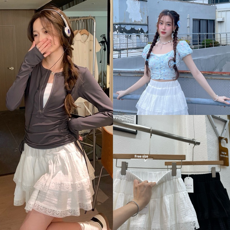 Gang_jeans#918 (K)กระโปรงลูกไม้ขาว แต่ขอบชายระบาย