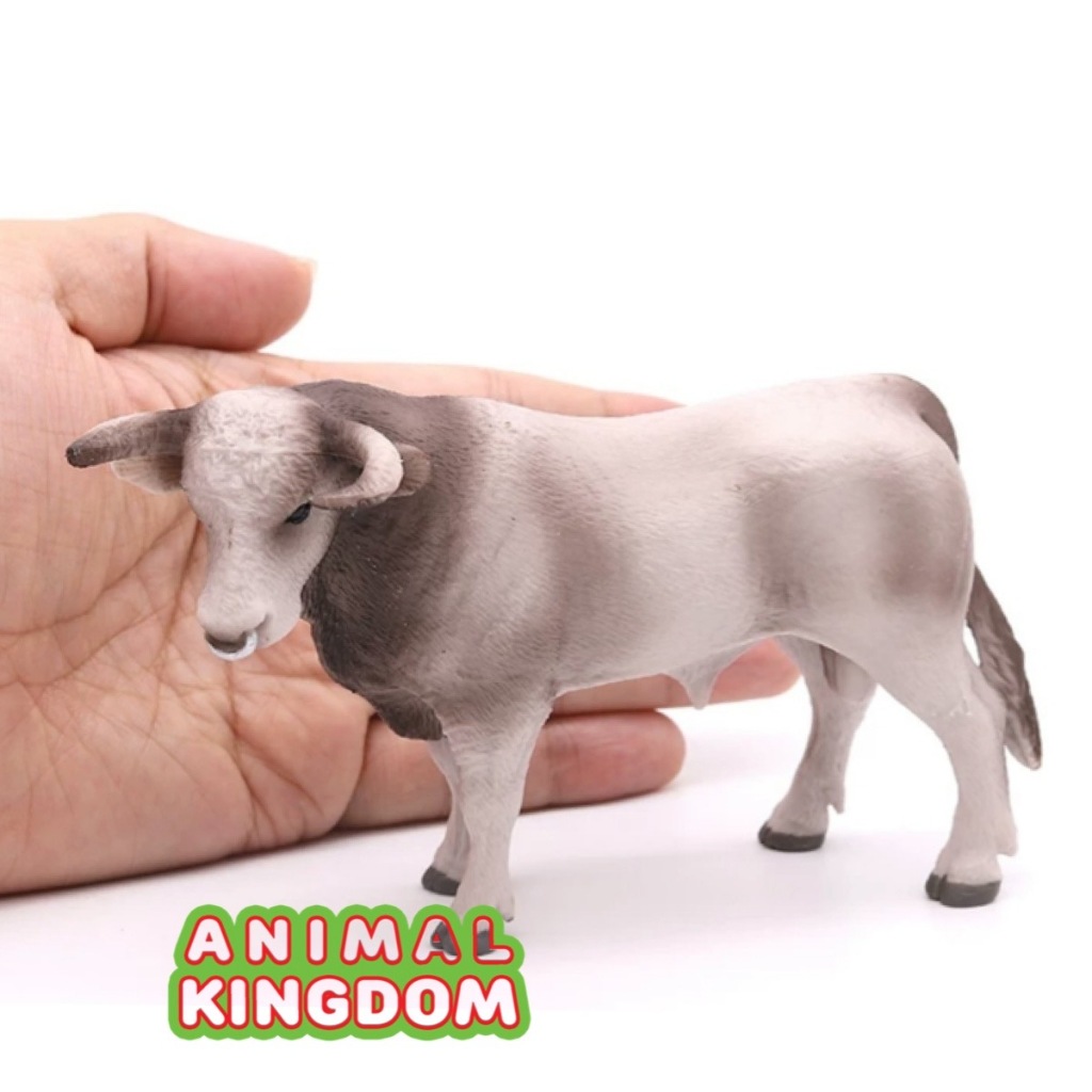 Animal Kingdom โมเดลสัตว์ Cow วัว กระทิง ยืน เทา ขนาด 14.50 CM (จากหาดใหญ่)