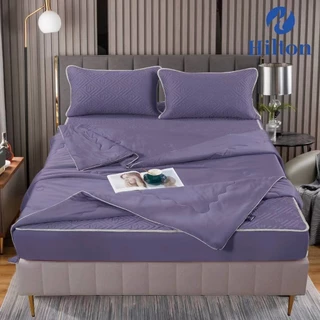 Hilton ผ้าปูที่นอนยางพาราเย็น+ผ้าห่มไหมเย็น Set4ชิ้น สีพื้น6ฟุต เกรดพรีเมี่ยม ผ้านุ่มลื่นเย็นสบา#HTJ