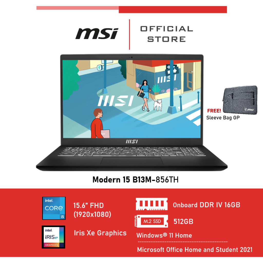MSI Modern 15 B13M-856TH (15H1 (Iris Xe Graphics) Classic Black 13th Laptops, Notebook