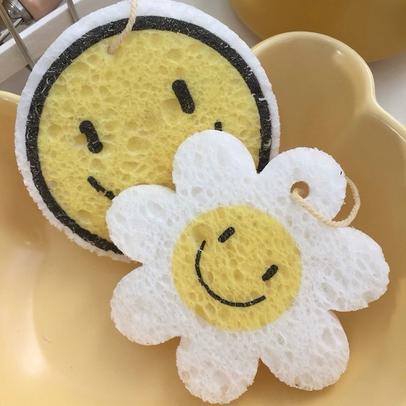 พร้อมส่ง🪸 ฟองน้ำล้างจาน Smiley & Daisy ฟองน้ำพองตัว dishwashing sponge 60011