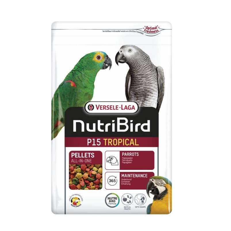 Nutribird P15 (ถุงแพ็กเกจ 3 KG.) Tropical Original ผลไม้อัดเม็ด สำหรับนกแก้วขนาดกลาง-ใหญ่
