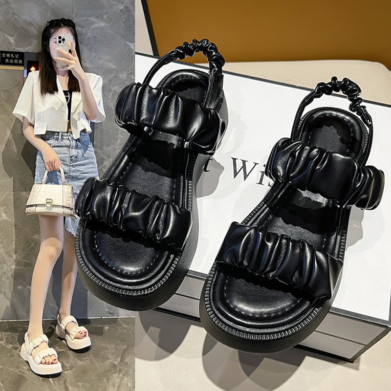 LHfashion สินค้าแนะนำ รองเท้าแตะแฟชั่นงานมาใหม่ เป็นงานพื้นหนา 1.5นิ้ว เลือกได้ 3สี ดำ ขาว ครีม แมทช์ง่าย เข้าได้กับทุก