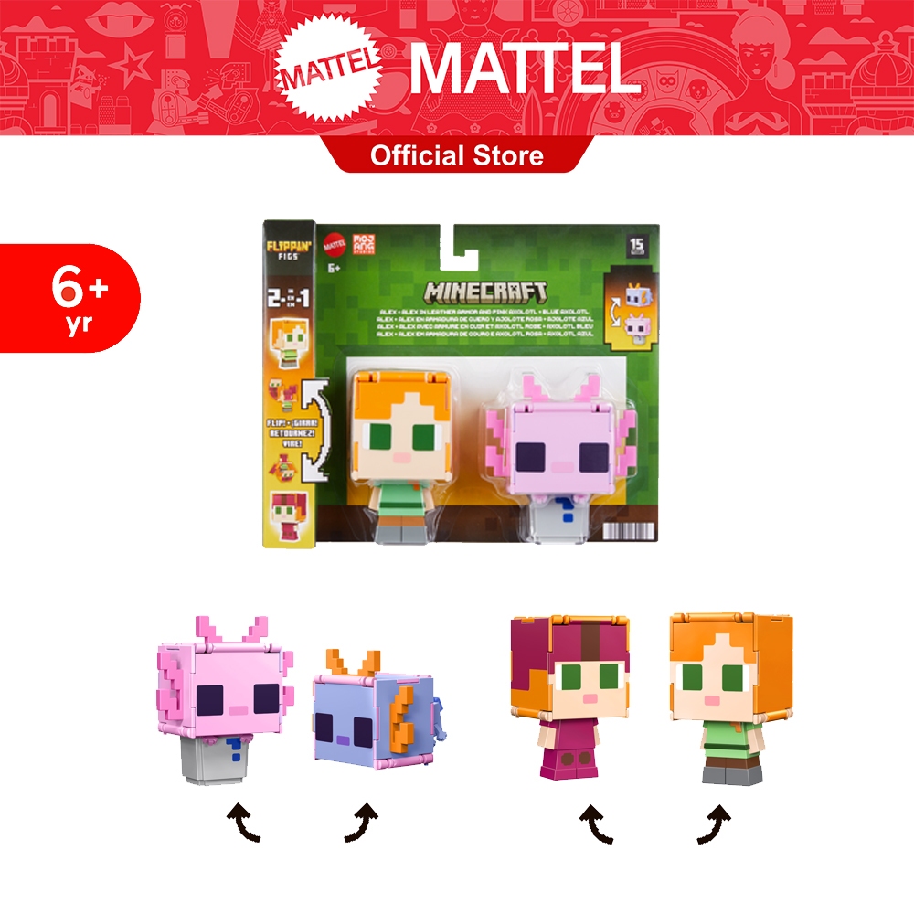 Minecraft Flippin' Figs Alex And Axolotl 2-Pack ไมน์คราฟท์ ฟลิปปินฟิกส์ แพ็กคู่ อเล็กซ์กับแอ๊กโซโลเทิล HTG27 VN