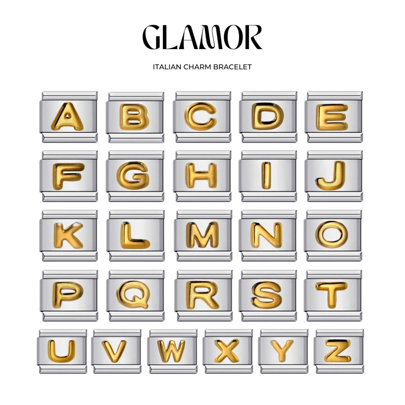ชาร์ม อักษร A-Z สีทอง กำไล Italian Charm Bracelet