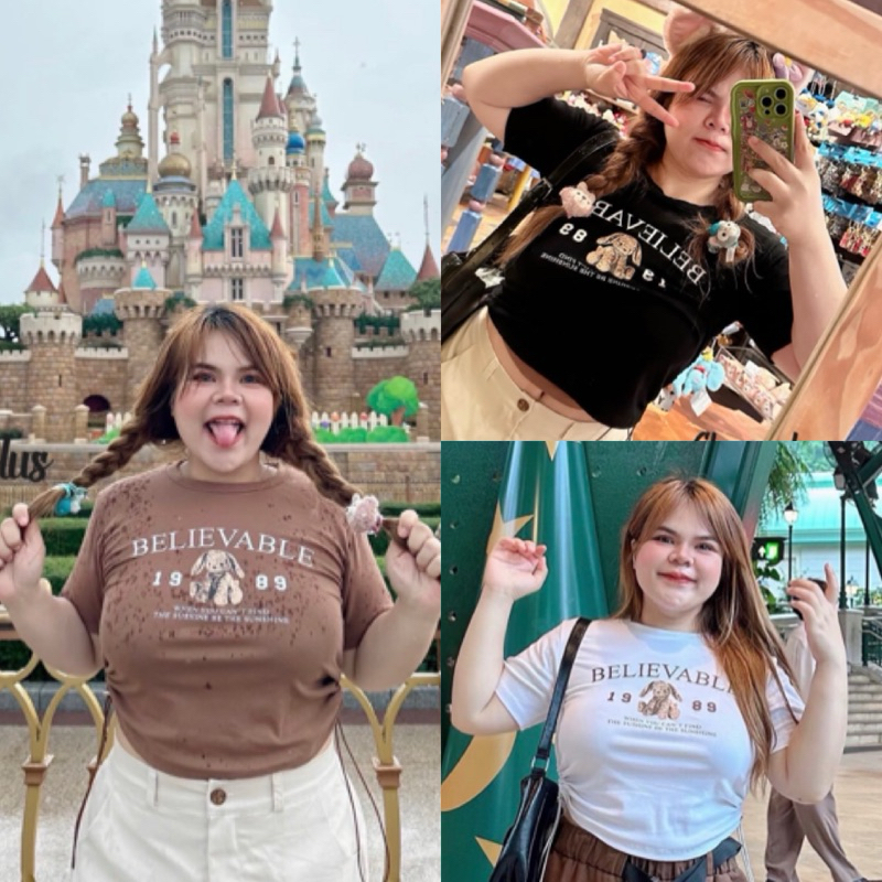 LD เสื้อครอปสกรีนน้องหมี ดีเทลรูดข้างทำให้เข้ารูป