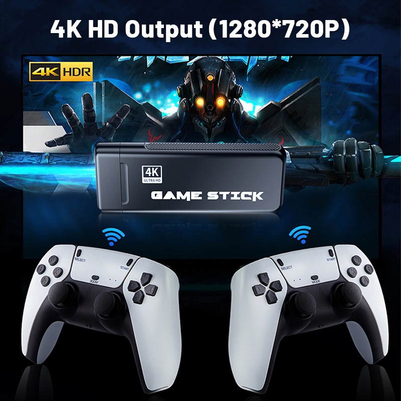เกมส์ต่อทีวี game stick เกม HDMI 4K เครื่องเล่นเกมย้อนยุค ที่จับเกมบลูทูธ 64Gb ในตัวมี 20,000 เกม