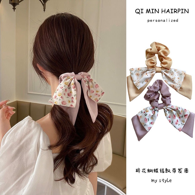 Flower Bow ยางรัดผมทรงโบว์ 2 ชั้น ขนาด 20*9cm. โดนัทรัดผม ยางมัดผม