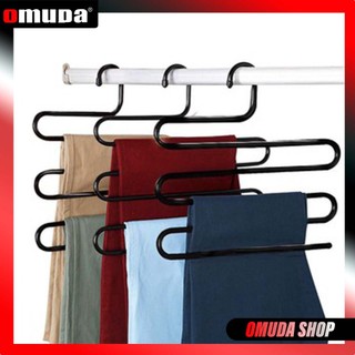 OMUDA_SHOPไม้แขวนกางเกงสแตนเลส แขวนกางเกง 5 ตัว ประหยัดพื้นที่ แขวนผ้าพันคอ เข็มขัด