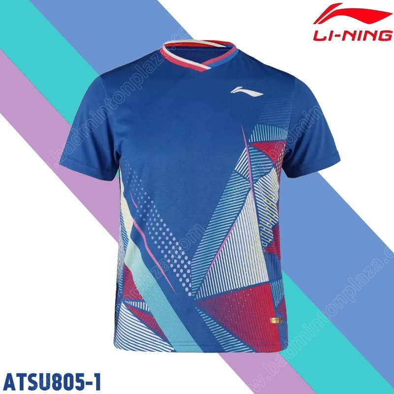 【 ของแท้ 💯% 】รุ่นใหม่! เสื้อยืดแบดมินตันคอกลม หลี่หนิง ATSU805 สีน้ำเงิน (ATSU805-1)
