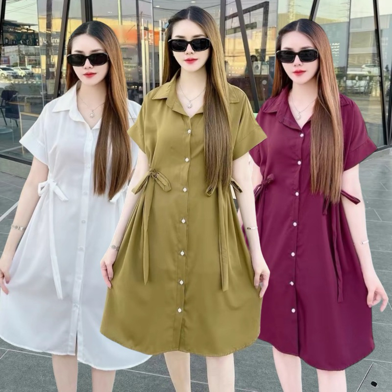 เดรสผูกเอว ทรงสวย อก32-40“ฟรีไซส์