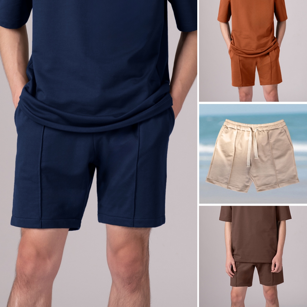 กางเกงขาสั้นเอวยางยืด French Terry Shorts รุ่นจีบหน้า