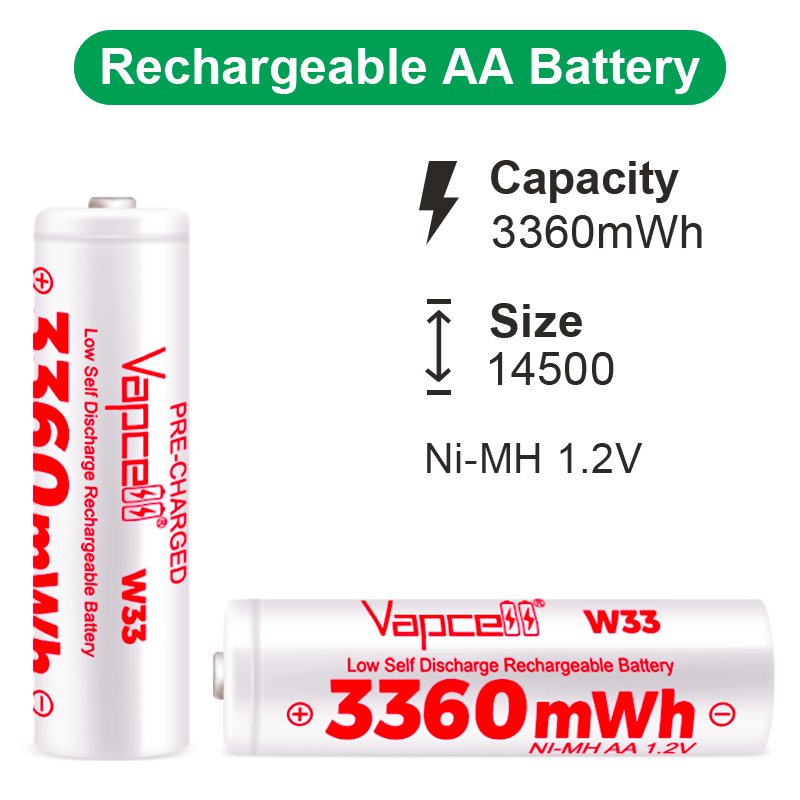 [หัวนูน] Vapcell W33 ถ่านชาร์จ  NI-MH  AA  1.2V 3360mWh