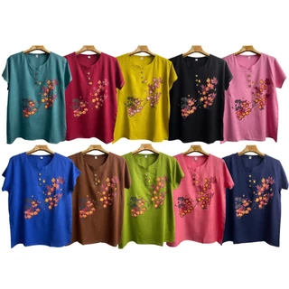 เสื้อคอกลมผ้าพริ้วผู้ใหญ่ ลายดอกใส่สบาย เสื้อใส่ทำงาน