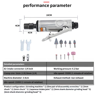 ชิ้นเครื่องขัดเครื่องขัดอากาศ 1/4 นิ้วคอมเพรสเซอร์ 90 psi เจาะ ชุดเครื่องบดหิน