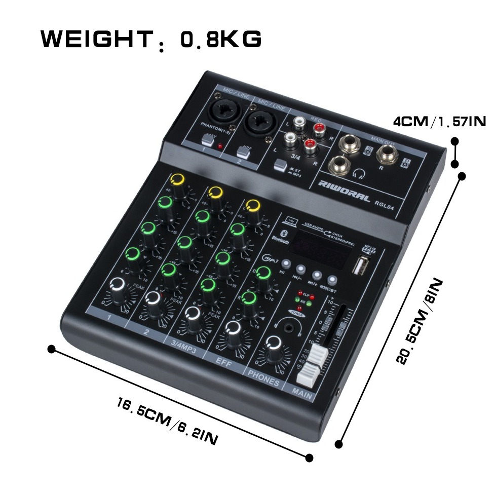 มิกเซอร์ มิกเซอร์เสียง 4 แชนเนล รองรับฟังก์ชั่นการเล่นและบันทึก Bluetooth USB/MP3/PC