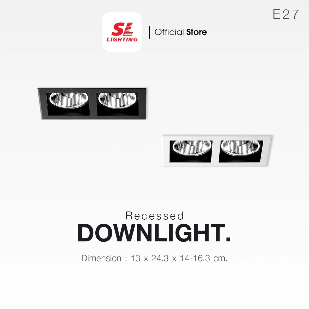 SL LIGHTING | Recessed Downlight โคมไฟดาวน์ไลท์ E27 แบบฝังฝ้า 2 ช่อง ทรงสี่เหลี่ยม รุ่น SL-6-662