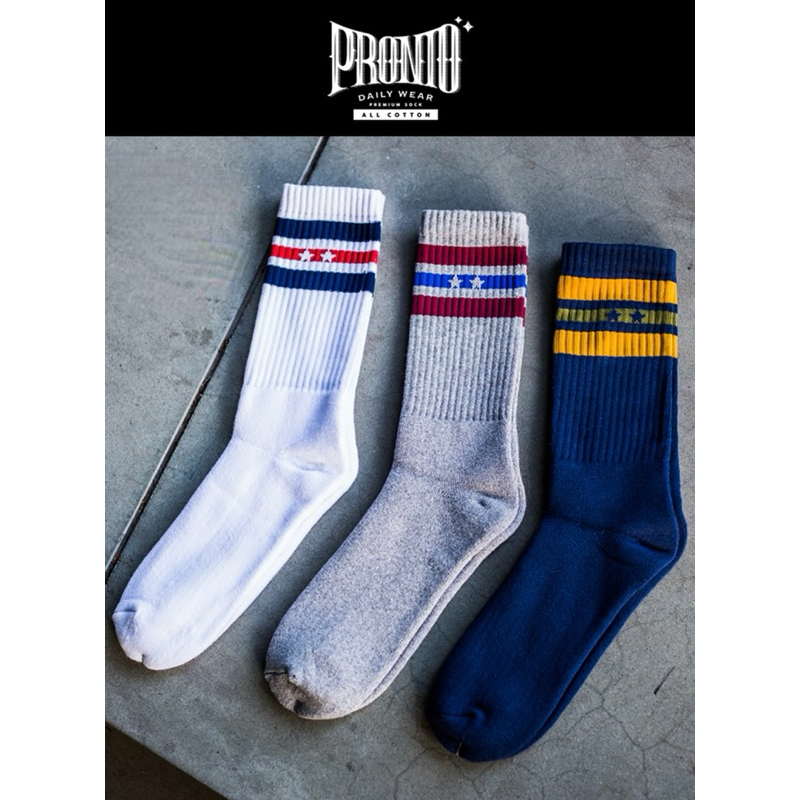 New PRONTO DAILY WEAR : PRONTO COTTON SOCKS Set 3 สีตามรูป