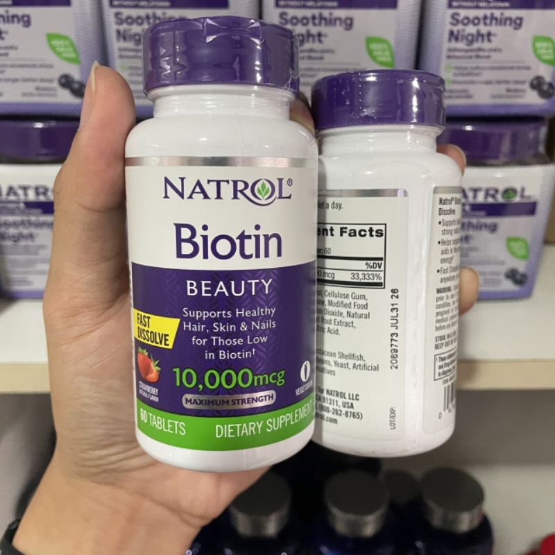 Natrol Biotin Beauty 10,000 mg 60 Tabs ของแท้